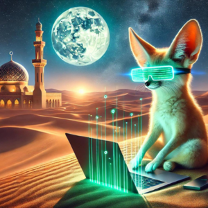 un petit fennec dans le desert sur un ordinateur
